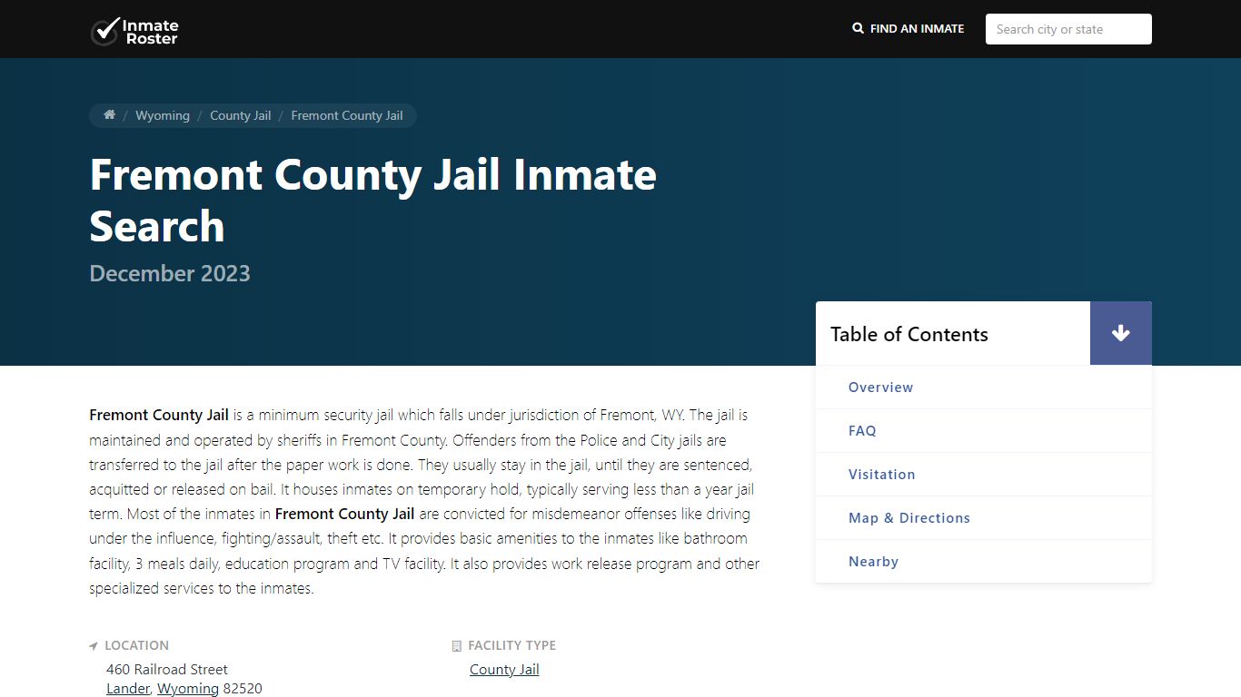 Inmate Search | Fremont County Jail - Lander, WY - InmateRoster